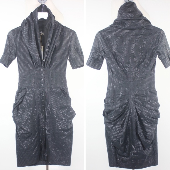 NEW AllSaints Elma Pleated Black Stripe Shirtdress - Picture 2 of 8